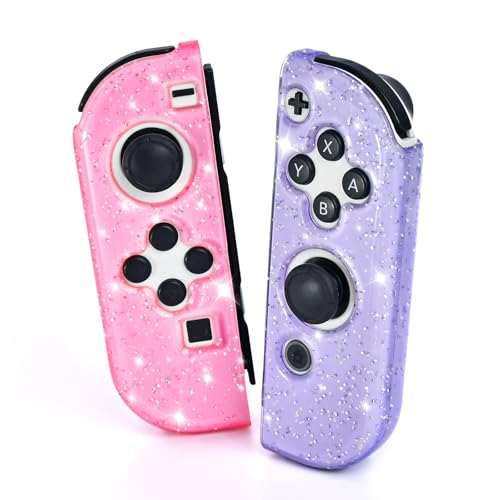 DLseego Schutzhülle für Switch/Switch OLED Controller, Transparenz Glitter Soft TPU Switch Joycon Controller Schutz Grip Case Shell,Linke und Rechte Griffe, Rosa+Violett DLseego Schutzhülle für Switch/Switch OLED Controller, Transparenz Glitter Soft TPU Switch Joycon Controller Schutz Grip Case Shell,Linke und Rechte Griffe, Rosa+Violett von DLseego