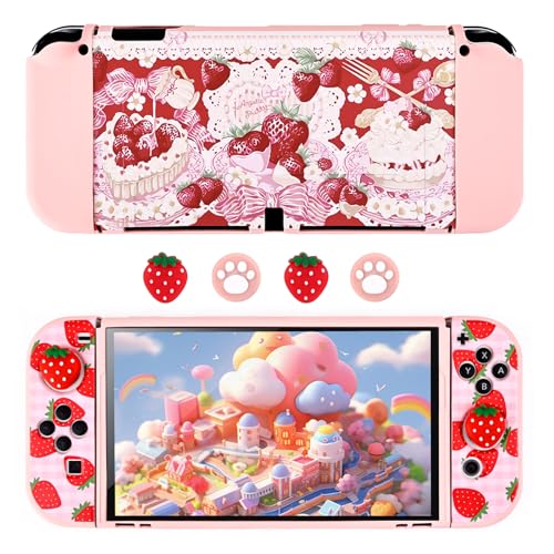 DLseego Schutzhülle für Switch OLED,Dockable Weiche Hülle für Switch OLED Niedliches Thema Switch OLED hülle mit weich Joycon Abdeckung und 4 Joystick Kappen,Erdbeer Torte DLseego Schutzhülle für Switch OLED,Dockable Weiche Hülle für Switch OLED Niedliches Thema Switch OLED hülle mit weich Joycon Abdeckung und 4 Joystick Kappen,Erdbeer Torte von DLseego