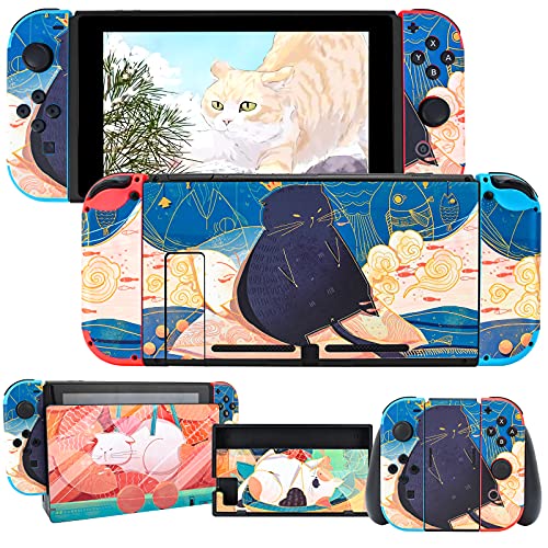 DLseego Skins Decal Vinyl für Switch, Full Set Schutz Faceplate Aufkleber Mehrfarbig Pastell Cartoon Wrap Cover Case Kompatibel mit Nintendo Switch Konsole Joy-Con Dock- Niedliche Fette Katze von DLseego