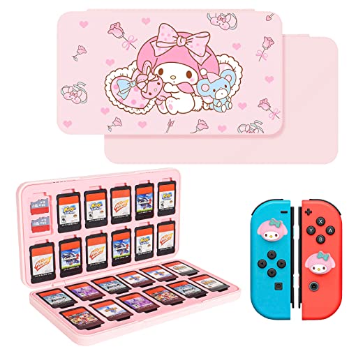 DLseego Switch Spielkarten Hülle Kompatibel mit Switch/Switch OLED/Switch Lite, Aufbewahrungsbox Abdeckung Geeignet für Switch mit 24 Spielkarten und 48 Micro-SD-Kartensteckplätzen - Rosa Häschen von DLseego