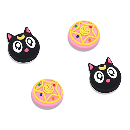 DLseego Thumb Grip Caps Kompatibel mit Switch & Switch Lite, Weiche Silikon Joy-Con Joystick Grip Cute 3D Analog Stick Abdeckung - Schwarze Katze und Stern(4Pcs) von DLseego