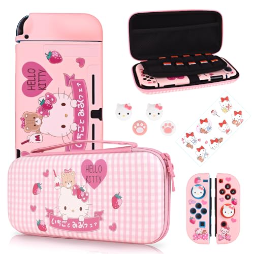 DLseego Tragetasche Set Kompatibel mit Switch, Hartschalen Aufbewahrung mit 12 Spielkartenhaltern, Silikon-Schutzhülle mit 4Stücke Joystick-Kappe und 1Stücke Aufkleber,Rosa Häschen DLseego Tragetasche Set Kompatibel mit Switch, Hartschalen Aufbewahrung mit 12 Spielkartenhaltern, Silikon-Schutzhülle mit 4Stücke Joystick-Kappe und 1Stücke Aufkleber,Rosa Häschen von DLseego