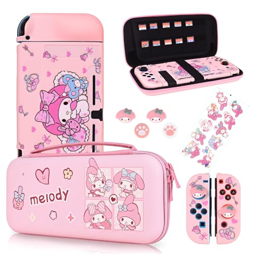 DLseego Tragetasche Set Kompatibel mit Switch, Hartschalen Aufbewahrung mit 12 Spielkartenhaltern, Silikon-Schutzhülle mit 4Stücke Joystick-Kappe und 1Stücke Aufkleber,Rosa Kitty-Katze DLseego Tragetasche Set Kompatibel mit Switch, Hartschalen Aufbewahrung mit 12 Spielkartenhaltern, Silikon-Schutzhülle mit 4Stücke Joystick-Kappe und 1Stücke Aufkleber,Rosa Kitty-Katze von DLseego