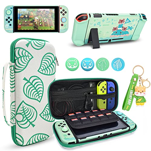 DLseego Tragetasche für Nintendo Switch, Zubehör Bundle für Switch Konsole mit Dockable Hart Cover Animal Crossing Hülle und Daumengriffkappen und Bär Charms - Grün DLseego Tragetasche für Nintendo Switch, Zubehör Bundle für Switch Konsole mit Dockable Hart Cover Animal Crossing Hülle und Daumengriffkappen und Bär Charms - Grün von DLseego
