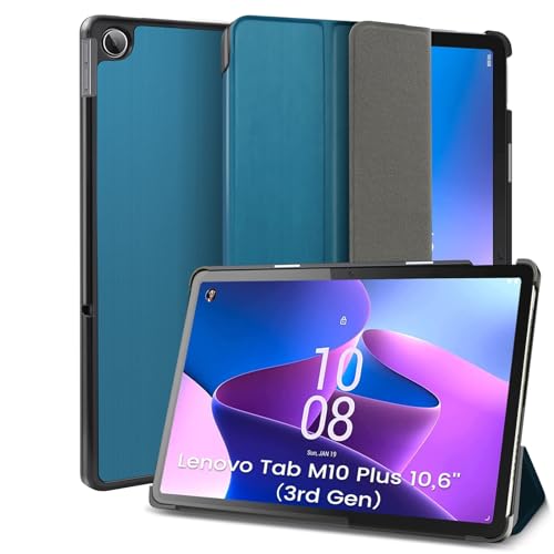 DLveer Hülle für Lenovo Tab M10 Plus (3rd Gen) 26.9 cm 10,6 Zoll Tablette Modell:TB125FU /TB128FU,Dreifach Falt Klapp Slim PU Leder Smart Schutzhülle mit Auto Schlaf/wach Funktion, Pfauenblau von DLveer