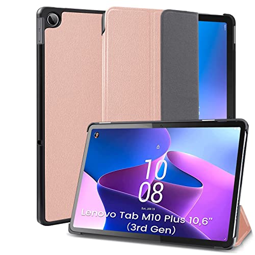 DLveer Hülle für Lenovo Tab M10 Plus (3rd Gen) 26.9 cm 10,6 Zoll Tablette Modell:TB125FU /TB128FU,Dreifach Falt Klapp Slim PU Leder Smart Schutzhülle mit Auto Schlaf/wach Funktion, Rose Gold von DLveer