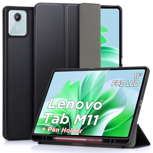 DLveer Hülle für Lenovo Tab M11 11 Zoll mit Stifthalter - Slim Weicher TPU Rückseite Abdeckung Schutzhülle mit Ständer, Auto Schlaf/Wach Funktion Hülle für Lenovo M11 11'' TB330FU/TB330XU,Schwarz von DLveer