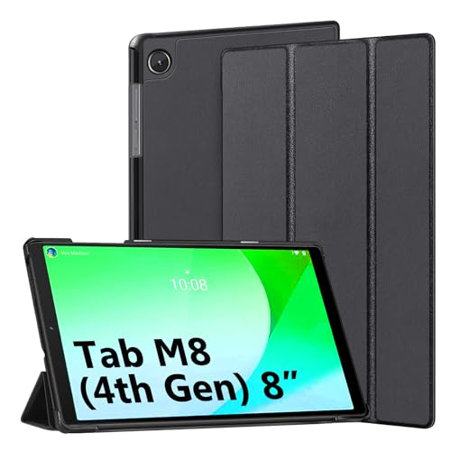 DLveer Hülle für Lenovo Tab M8 (4. Gen) Tablet 8", Slim PU Leder Dreifach Falt Klapp Schutzhülle mit Stander Kompatibel mit Lenovo Tab M8 (4th Gen) 8 Zoll TB300FU, Schwarz von DLveer