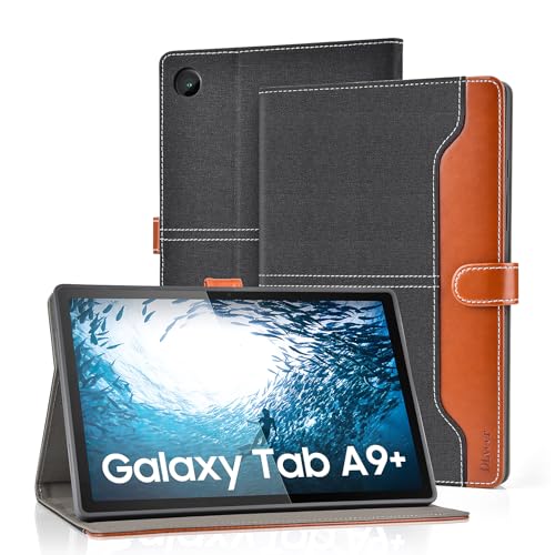 DLveer Hülle für Samsung Galaxy Tab A9+ Plus (11'', 2023) - PU Leder+Soft TPU Hülle für Galaxy Tab A9+ 11 Zoll (SM-X210/SM-X215/SM-X216) mit Multi-Winkel Ständer, Auto Schlaf/Wach, Denim Schwarz von DLveer