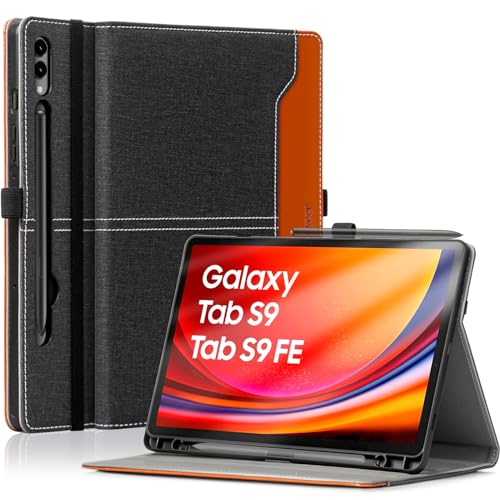 DLveer Hülle für Samsung Galaxy Tab S9 FE 10,9 Zoll/Galaxy Tab S9 11 Zoll, PU-Leder Multi-Winkel Ständer Schutzhülle mit S Pen Halter und Auto Schlaf/Wach Funktion,Denim Schwarz von DLveer