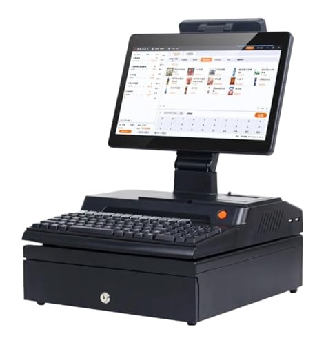 DMETE Registrierkasse 14,1-Zoll-Touchscreen, Kassenbox, Tastatur, einbauter 58-mm-Drucker samtpaket POS-Computer Fabrik-POS-System Registrierkasse für kleine Unternehmen(Noir) von DMETE