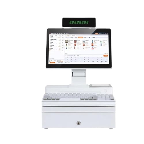 DMETE Registrierkasse 14,1-Zoll-Touchscreen, Kassenbox, Tastatur, einbauter 58-mm-Drucker samtpaket POS-Computer Fabrik-POS-System Registrierkasse für kleine Unternehmen(White) von DMETE
