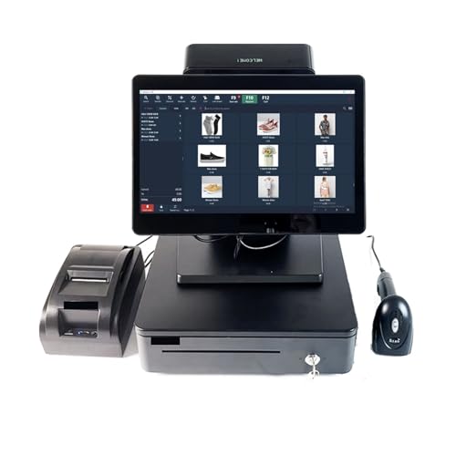 DMETE Registrierkasse 14 Zoll POS System I3 I5 10 Touch Screen Kassen Mit Thermische Drucker Restaurant Terminal Desktop POS für kleine Unternehmen(I3 4G 64G WiFi VFD) von DMETE