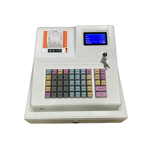 DMETE Registrierkasse Kleine intelligente elektronische Registrierkasse, Bestell- und Ticketautomat, Dual-Screen-Display, Banknotenprüfer mit violettem Licht für kleine Unternehmen von DMETE