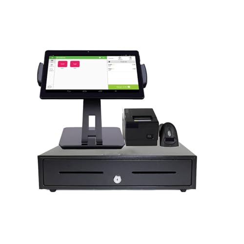 Registrierkasse 10-Zoll-System Tablet POS Kasse mit 80mm Drucker, Bluetooth Scanner for Einzelhandel, Restaurant für kleine Unternehmen(With cash box) von DMETE