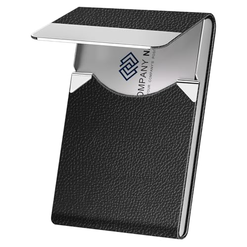 DMFLY Business Card Holder Case - PU Leather Business Card Case Name Card Holder Slim Metal Pocket Card Holder with Magnetic Shut, Black von DMFLY