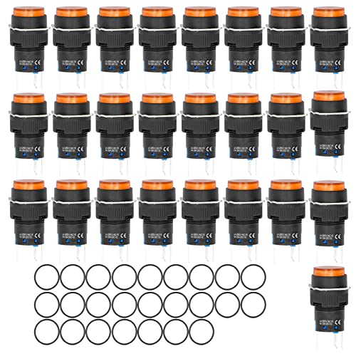 25 PCs Mini Runde 16mm Druckknopfschalter mit leichten 12 V für Automatisierungsgeräte (Gelb) von DMLENGOIN