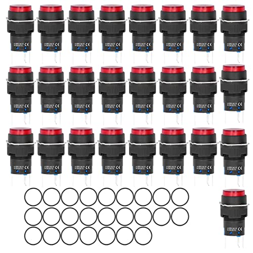 25 PCs Mini Runde 16mm Druckknopfschalter mit leichten 12 V für Automatisierungsgeräte (Rot) von DMLENGOIN