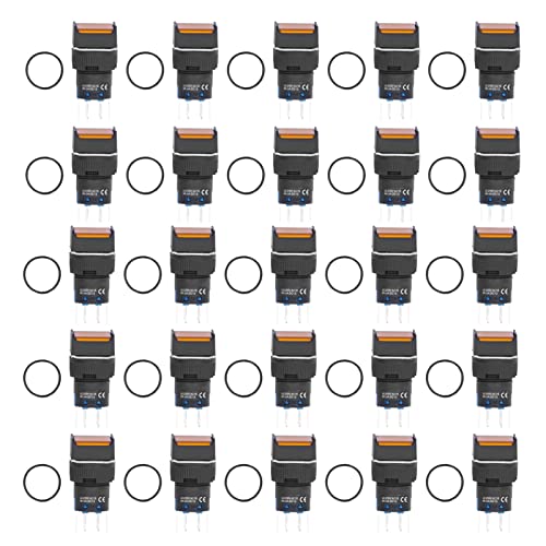 Druckknopfschalter 25pcs Selbstverriegelung kleine Netzschalter 24 V 5A Quadratleuchte (Gelb) von DMLENGOIN