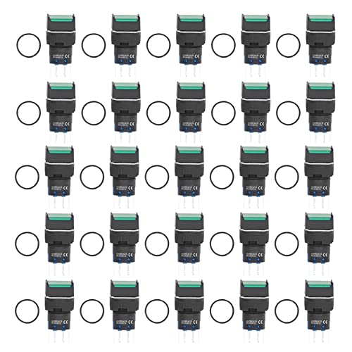 Druckknopfschalter 25pcs Selbstverriegelung kleine Netzschalter 24 V 5A Quadratleuchte (Grün) von DMLENGOIN