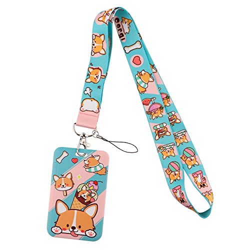 Niedlicher Corgi-Ausweishalter mit Schlüsselband, Kawaii-Schlüsselband für Ausweise, Kinder, Damen, Schlüsselanhänger mit Clip für Schlüssel von DMLSKY
