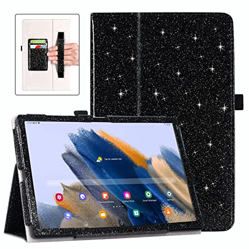 DMLuna Hülle für Samsung Galaxy Tab A8 10.5 Zoll 2022 SM-X200/X205/X207, Slim PU Leder Cover Folio, mit Klappständer, Auto Wake/Sleep, Handschlaufe, Kartenfächer, Glitzer Schwarz von DMLuna