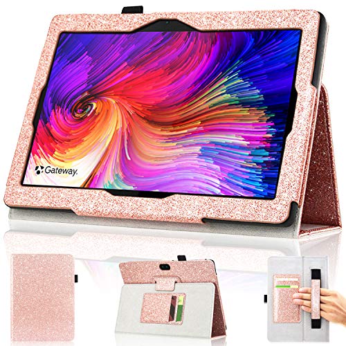 DMLuna Schutzhülle für Gateway 10,1 Zoll Tablet, Folio-PU-Leder, Schutzhülle für Gateway 10.1 Tablet 2020 Release mit Handschlaufe/Kartenhalter, Glitzer Roségold von DMLuna