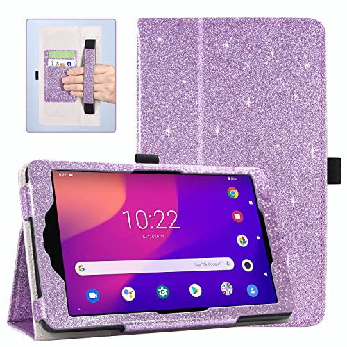 DMLuna Schutzhülle für Metroby T-Mobile Alcatel Joy Tab 2 Tablet 2020 Modell 9032Z (nicht passend für Alcatel Joy Tab 8 2019 Modell 9029Z), Folio-Leder-Ständer mit Handschlaufe und Kartenschlitz, Lila von DMLuna