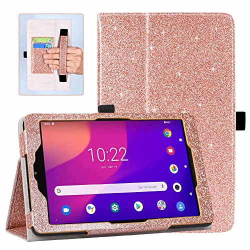 DMLuna Schutzhülle für Metroby T-Mobile Alcatel Joy Tab 2 Tablet 2020 Modell 9032Z (nicht passend für Alcatel Joy Tab 8 2019 Modell 9029Z), Folio PU Leder Stand Cover mit Handschlaufe/Kartenfach, Rose von DMLuna