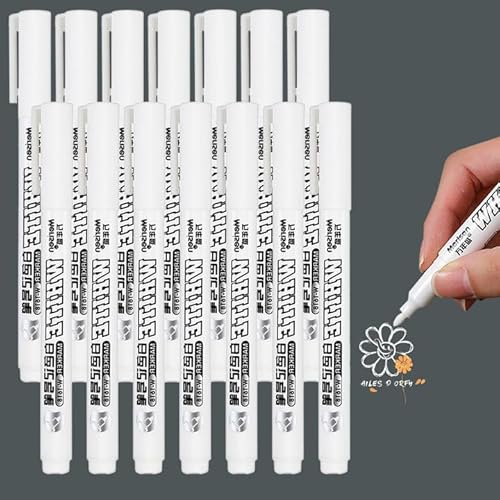 DMNQ 14Pcs Lackstift Weiß Acrylstifte Weiß Permanent Marker Weiß Weißer Stift Wasserfest Lackstift Weiß Geeignet Für Holz Kunststoff Leder Glas Stein Metall Leinwand Keramik Glas Malstift von DMNQ