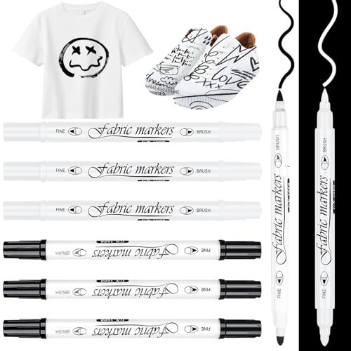 DMNQ 6 Pcs Textilstifte Waschmaschinenfest Schwarz Textilmarker Weiß Textilstifte Waschmaschinenfest Weiß Für Taschen Hütenleinen Und Textilien Und Stein Glas Holz Etc Maschinenwäsche Farbecht von DMNQ