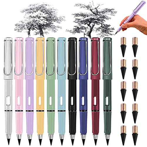 DMNQ Ewiger Bleistift,10 Stück Tintenloser Bleistift mit 10 Ersatzspitzen,Wiederverwendbar Unendlicher Bleistift Tragbarer Immerwährender Bleistift Everlasting Bleistift mit Radiergummi Magic Pencil von DMNQ