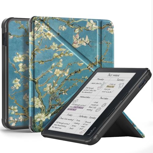 DMNYDM Hülle für Kobo Libra Color (2024) /Tolino Vision Color (2024) 7 Zoll eReader -Soft TPU Rückseite Abdeckung Ständer Schutzhülle SleepCover Case mit Magnetverschluss,Aprikosenblüte von DMNYDM