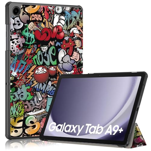 DMNYDM Hülle für Samsung Galaxy Tab A9 Plus 11" 2023 Model (SM-X210/X216/X218), Schutzhülle Ultradünne PU Leder mit Standfunktion Abdeckung Kompatibel mit Galaxy Tab A9+ (Auto Schlaf/Wach),Graffiti von DMNYDM