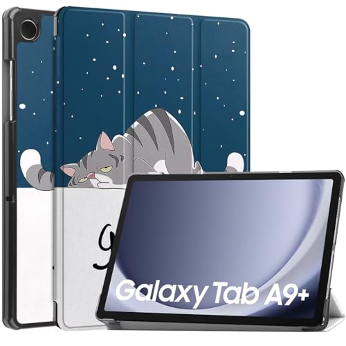 DMNYDM Hülle für Samsung Galaxy Tab A9 Plus 11" 2023 Model (SM-X210/X216/X218), Schutzhülle Ultradünne PU Leder mit Standfunktion Abdeckung Kompatibel mit Galaxy Tab A9+ (Auto Schlaf/Wach),Katze von DMNYDM