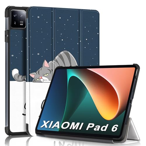 DMNYDM Hülle für Xiaomi Mi Pad 6/6 Pro (11 Zoll, Modell 2023),Dünn Ständer Harter Rücken Abdeckung Schutzhülle mit Auto Schlafen/Wachen (Lazycat) von DMNYDM