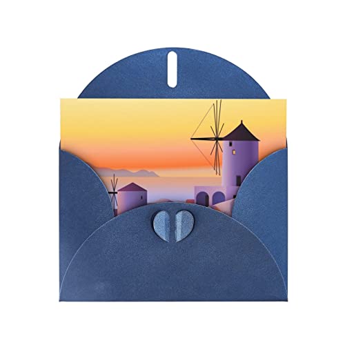Blaue Griechenland-Insel, Sonnenuntergang, Landschaft, hochwertige Perlenpapier-Grußkarte, 10,2 x 15,2 cm, für Geburtstagskarte, Valentinstag, Hochzeitstag, Abschlussfeier, Einladungskarte usw. von DMORJ