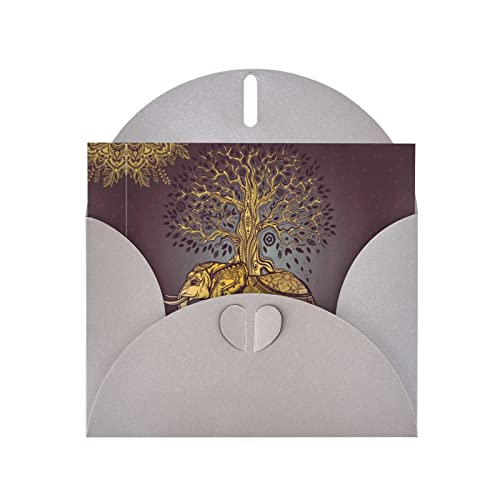 DMORJ Grauer asiatischer Elefant mit Baum, hochwertige Perlenpapier-Grußkarte: 10,2 x 15,2 cm, für Geburtstagskarte, Party-Einladungskarte von DMORJ