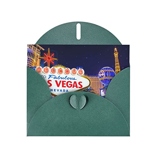 Dunkelgrüne Las Vegas Night City hochwertige Perlenpapier-Grußkarte: > 10,2 x 15,2 cm, für Geburtstagskarte, Valentinstag, Hochzeitstag, Abschlussfeier, Einladungskarte usw. von DMORJ