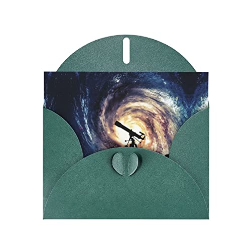 Dunkelgrüne Weltraum-Galaxie mit Teleskop, hochwertiges Perlenpapier, Grußkarte: 10,2 x 15,2 cm, für Geburtstagskarte, Valentinstagskarte, Einladungskarte, Qualität von DMORJ