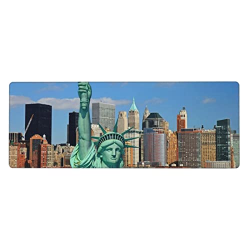 Freiheitsstatue in NYC Mauspad: >> Schreibtischunterlage, großes Gaming-Mauspad, 80 x 20 cm, mit genähten Kanten, rutschfeste Unterseite, wasserabweisend von DMORJ