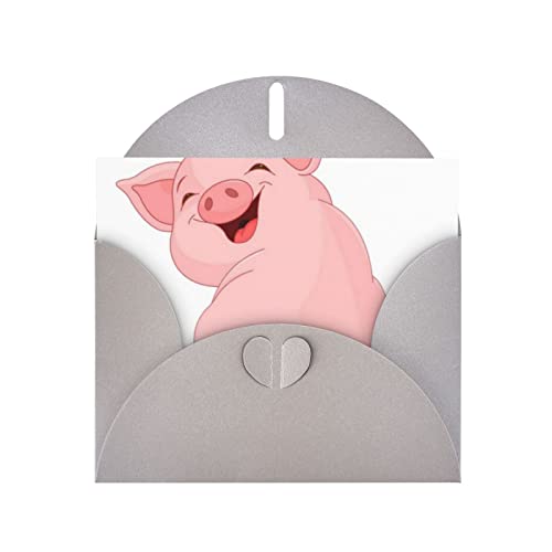 Graues süßes rosa Schwein hochwertige Perlenpapier-Grußkarte – 10,2 x 15,2 cm, für Geburtstagskarte, Valentinstag, Hochzeitstag, Abschlussfeier, Einladungskarte usw. von DMORJ