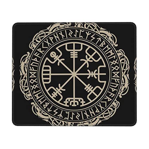Magisches Design nordische Runen Kompass Muster Gummischloss Kante Mauspad >> Geeignet für Desktops, Laptops, Konsolen, dickeres Design, 25,4 x 30,5 cm von DMORJ