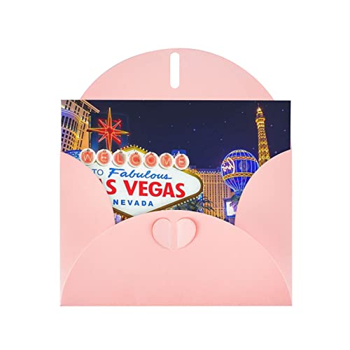 Pink Las Vegas Night City hochwertige Perlenpapier-Grußkarte: > 10,2 x 15,2 cm, für Geburtstagskarte, Valentinstag, Hochzeitstag, Abschlussfeier, Einladungskarte usw. von DMORJ