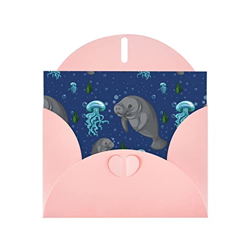 Pink Manatee Grußkarte aus hochwertigem Perlenpapier, 10,2 x 15,2 cm, für Geburtstagskarte, Valentinstag, Hochzeitstag, Abschlussfeier, Einladungskarte usw. von DMORJ