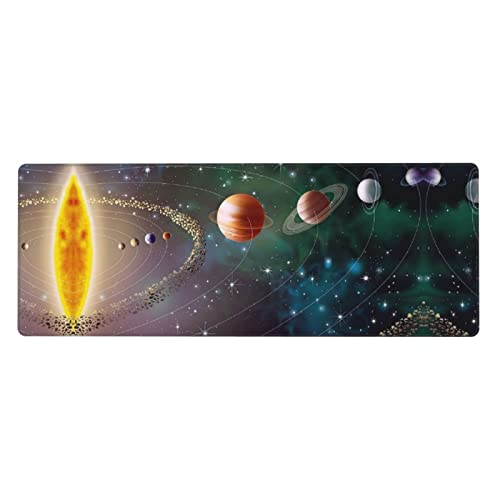 Planet Space Sonnensystem Mauspad – Schreibtischmatte großes Gaming-Mauspad 80 x 20 cm mit genähten Kanten, rutschfeste Unterseite, langlebig von DMORJ