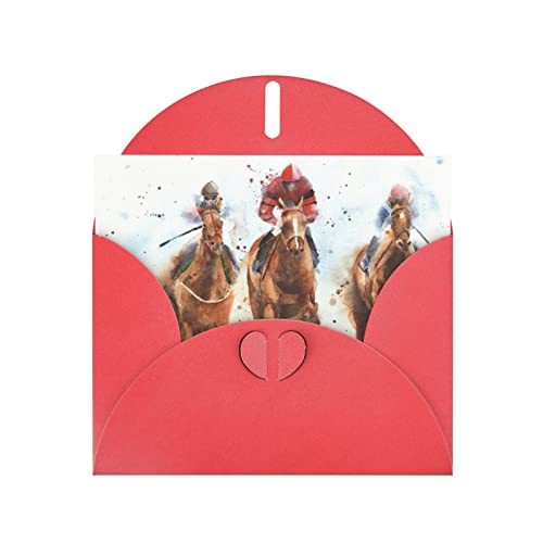 Red Horse Race Riding Sport Hochwertige Perlenpapier-Grußkarte => 10,2 x 15,2 cm, für Geburtstagskarte, Valentinstag, Hochzeitstag, Abschlussfeier, Einladungskarte usw. von DMORJ