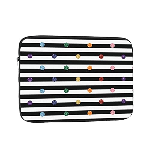 Regenbogenfarbene Polka Dot Stripe Schwarz und Weiß Stoßfest Tragbare Laptop Sleeve Tasche – 13 Zoll Geschäftsreisen, Reisen, Schule, Büro, für den täglichen Gebrauch. von DMORJ