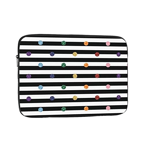 Regenbogenfarbene Polka Dot Stripe Schwarz und Weiß Stoßfest Tragbare Laptop Sleeve Tasche – 15 Zoll Geschäftsreisen, Reisen, Schule, Büro, für den täglichen Gebrauch. von DMORJ