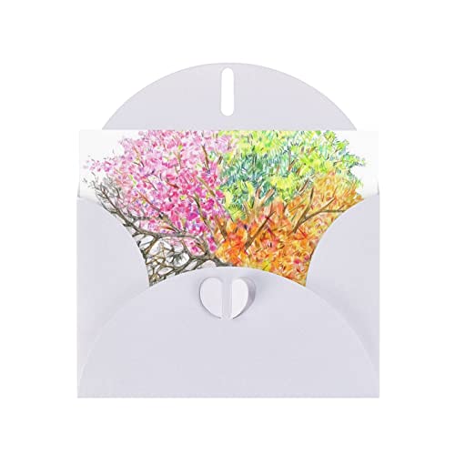 Weiße Vier Jahreszeiten Frühlingsbaum hochwertige Perlenpapier-Grußkarte: 10,2 x 15,2 cm, für Geburtstagskarte, Valentinstag, Hochzeitstag, Abschlussfeier, Einladungskarte usw. von DMORJ
